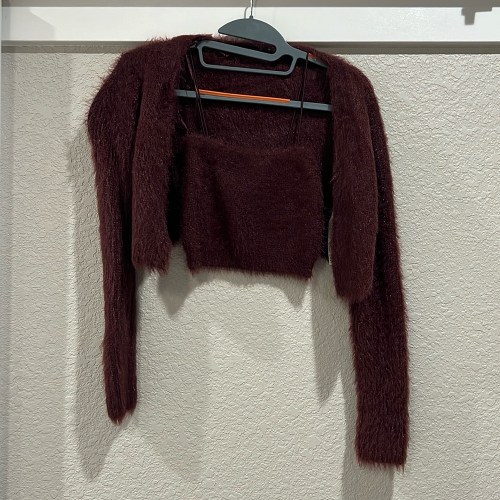 Zara two piece maroon sweater set.